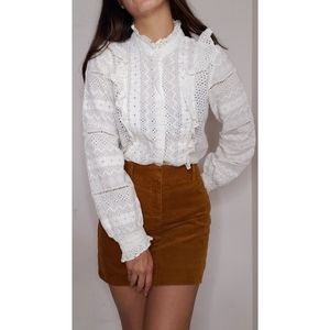 Zara white eyelet front blouse ruffle